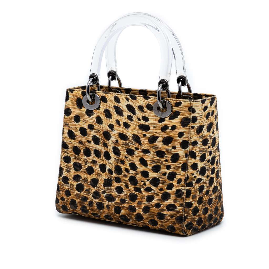 Dior Medium Canvas Leopard Print Lady Dior Brown Canvas Good condition - Back View
