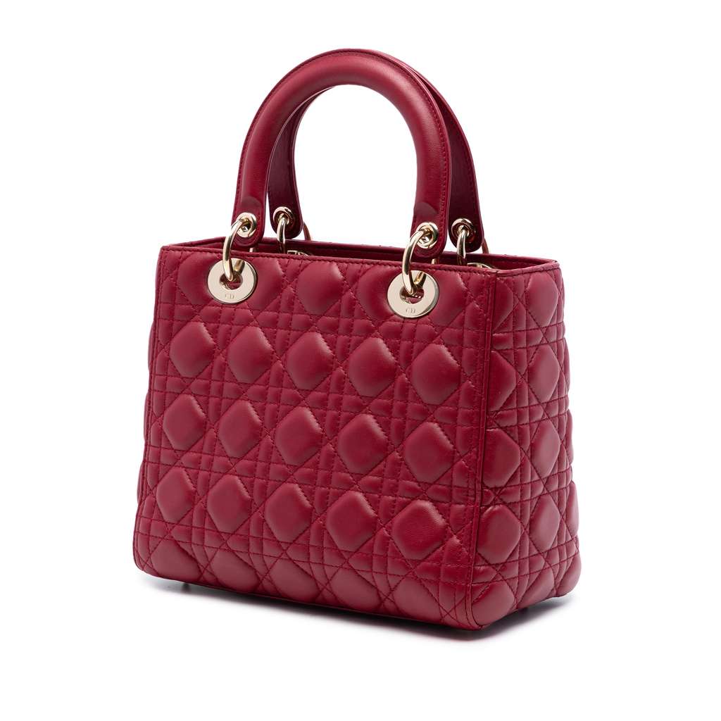 Dior Medium Lambskin Cannage Lady Dior Red Leather Good condition - Back View