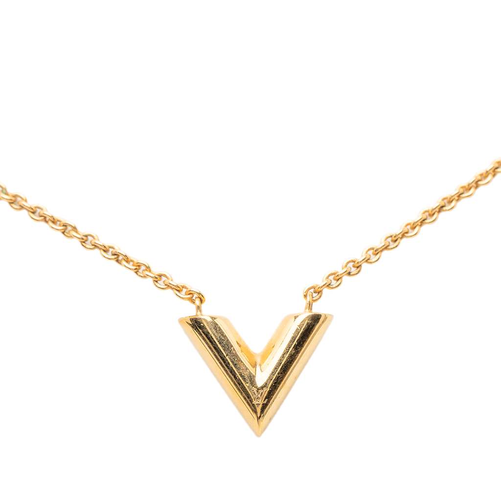 Louis Vuitton Gold Plated Essential V Necklace Gold Metal Good condition - Back View