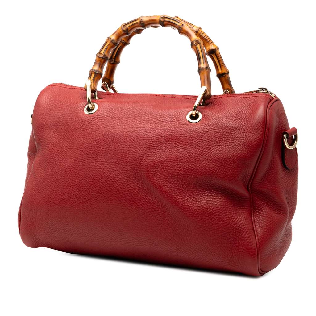 Gucci Medium Calfskin Bamboo Shopper Boston Bag Red Leather Good condition - Back View