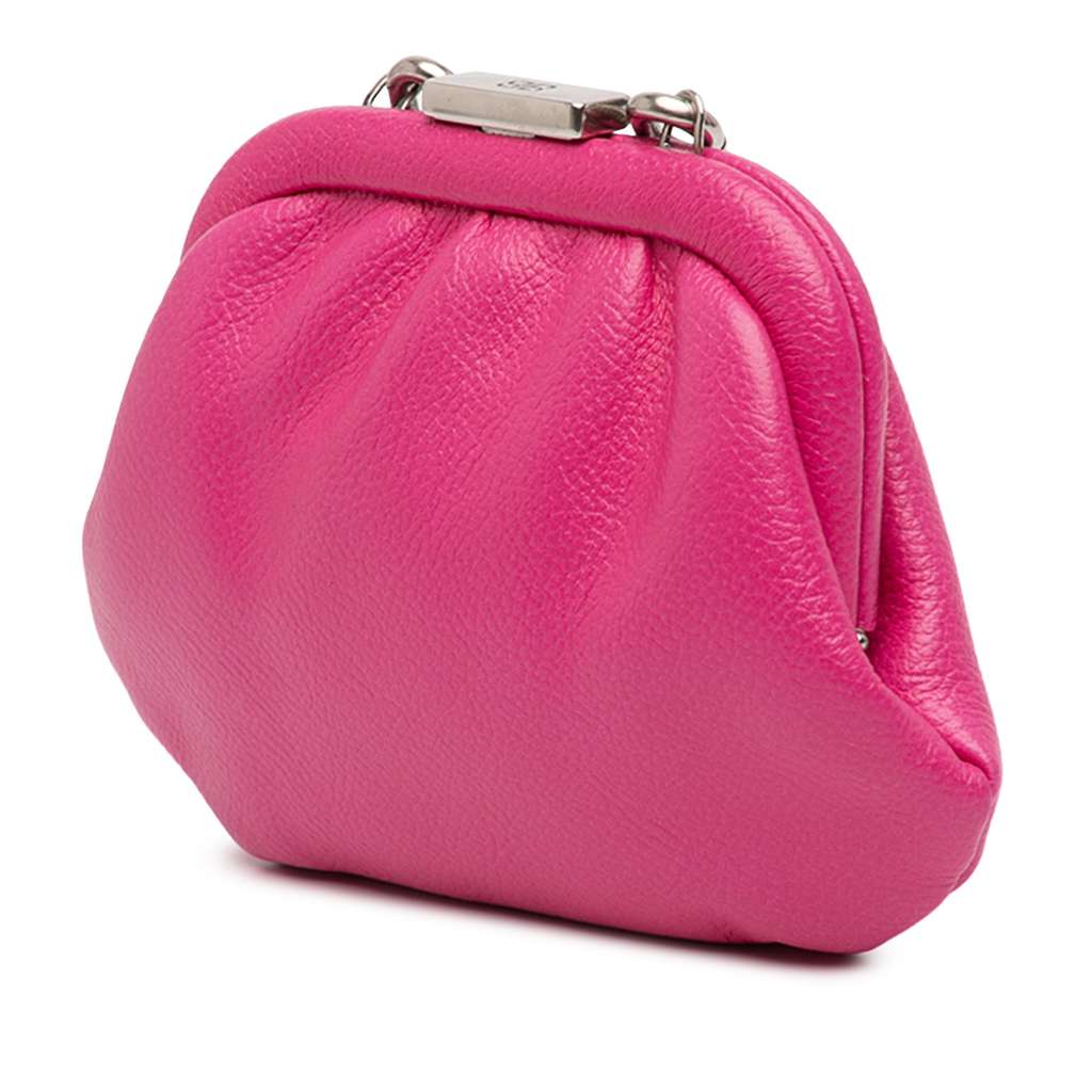 Balenciaga Mini Grained Calfskin Cloud Coin Purse On Strap Pink Leather Good condition - Back View