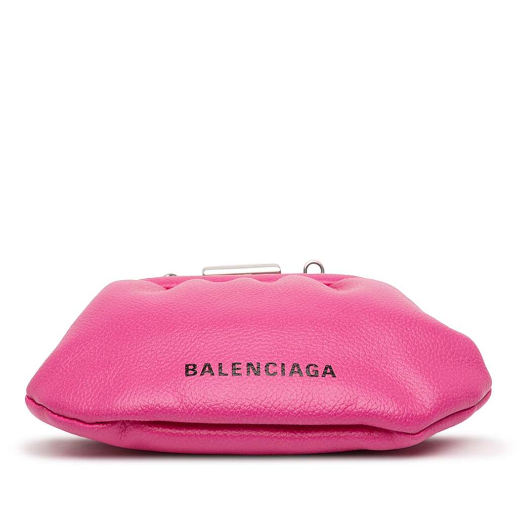 Balenciaga Mini Grained Calfskin Cloud Coin Purse On Strap Pink Leather Good condition - Inside View