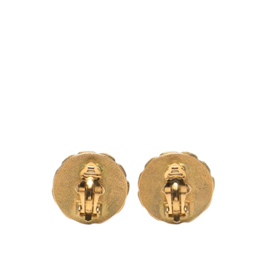 Chanel CC Gold Plated Resin Round Clip On Earrings Gold Metal Good condition - Back View