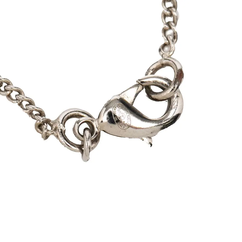 Chanel CC Silver Plated Rhinestone Pendant Necklace Silver Metal Very good - Model View