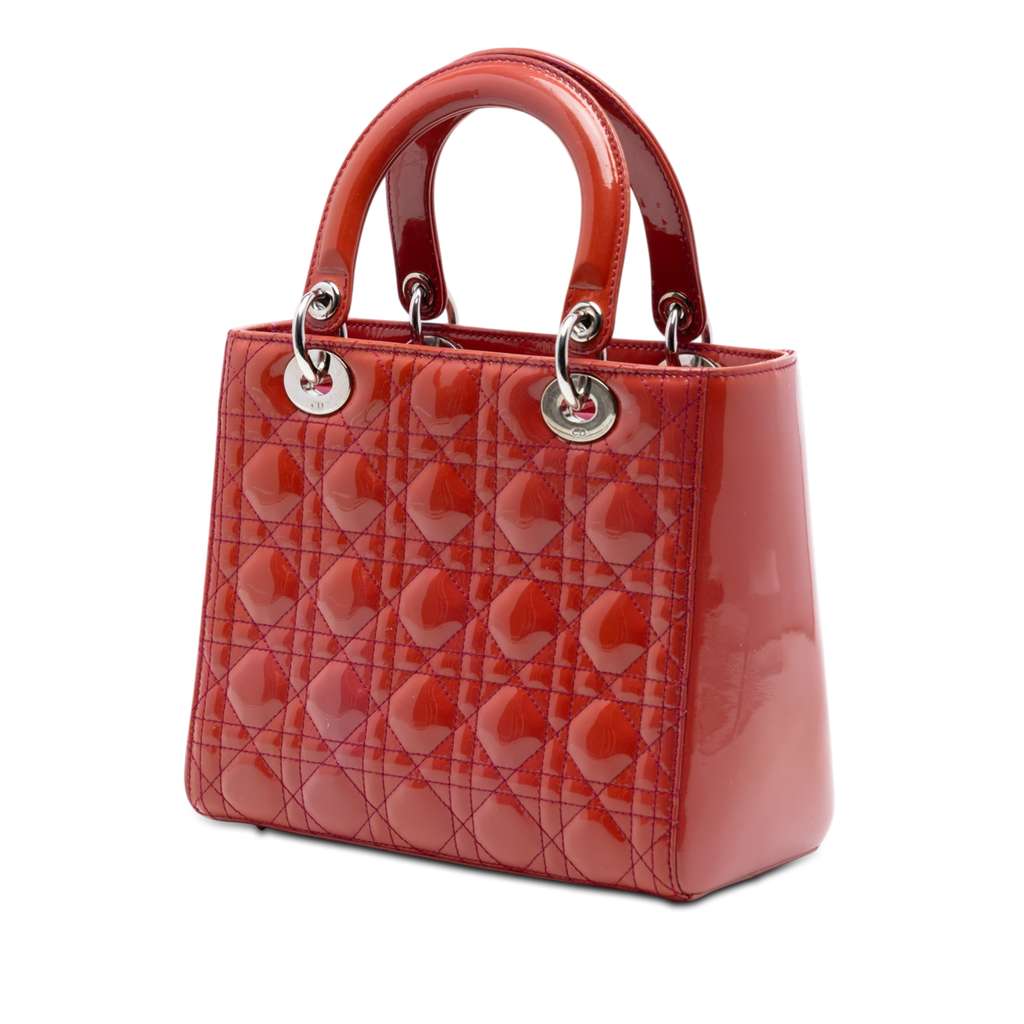 Dior Medium Patent Cannage Lady Dior Red Leather Good condition - Back View