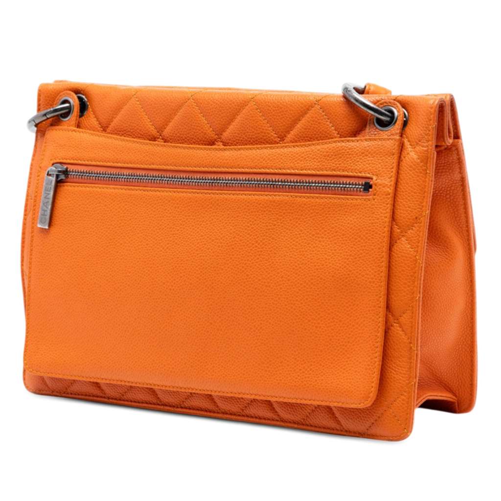 Chanel Quilted Caviar Retro Class Flap Orange Leather Good condition - Back View