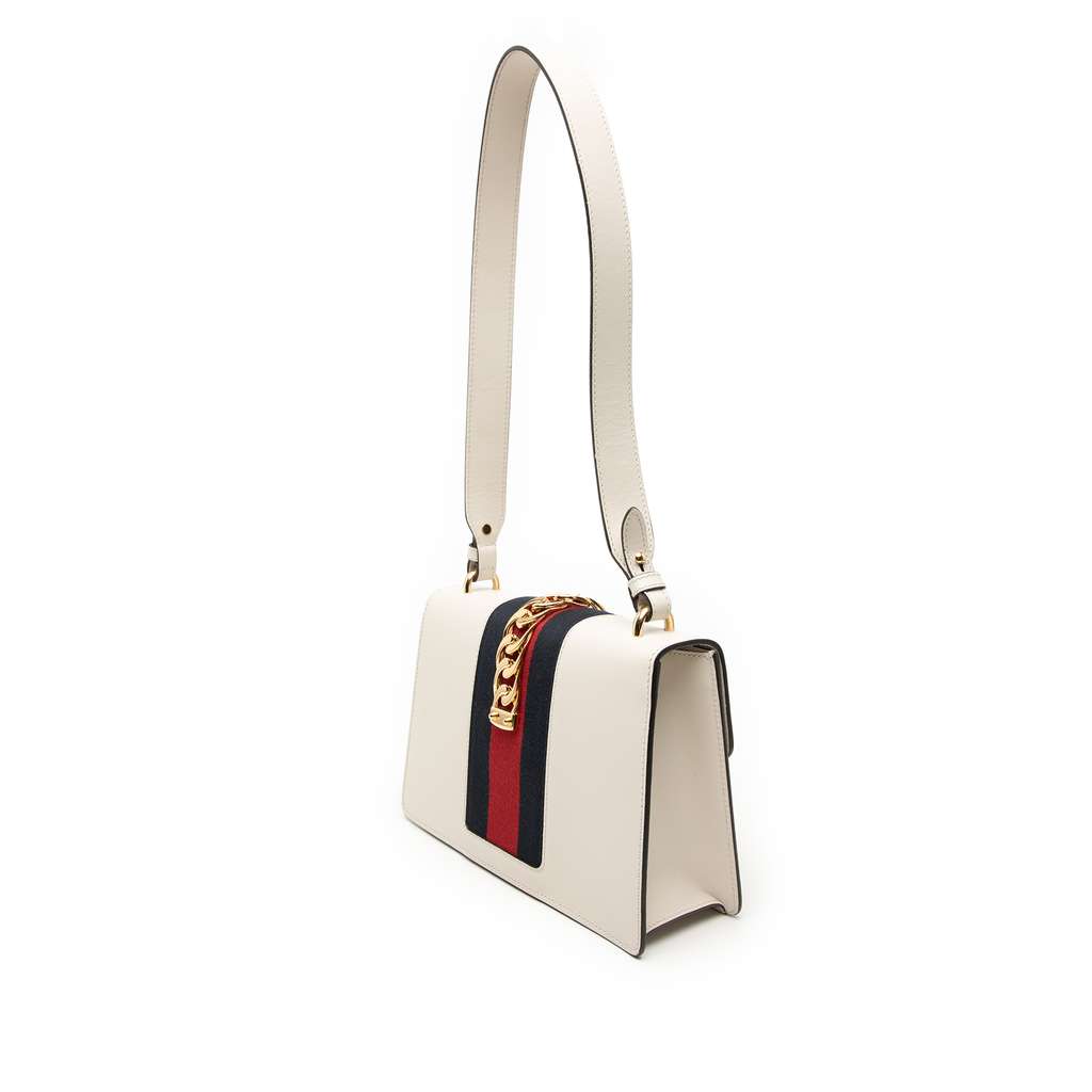 Gucci Small Leather Sylvie Web Satchel White Leather Good condition - Back View