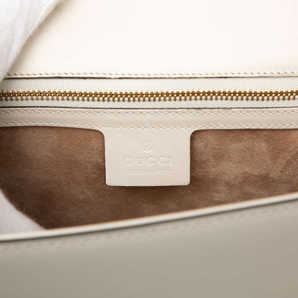 Gucci Small Leather Sylvie Web Satchel White Leather Good condition - Box View