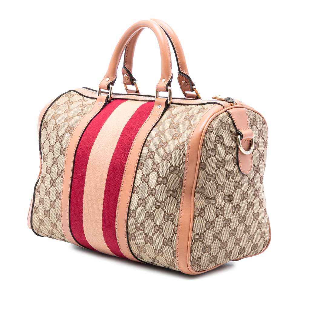 Gucci Medium GG Canvas Web Joy Boston Bag Beige Canvas Good condition - Back View