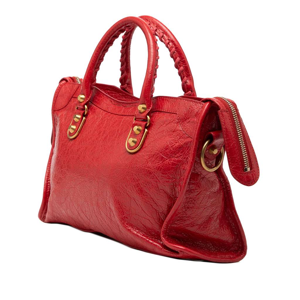 Balenciaga Small Lambskin Motocross Classic Metallic Edge City Satchel Red Leather Good condition - Back View