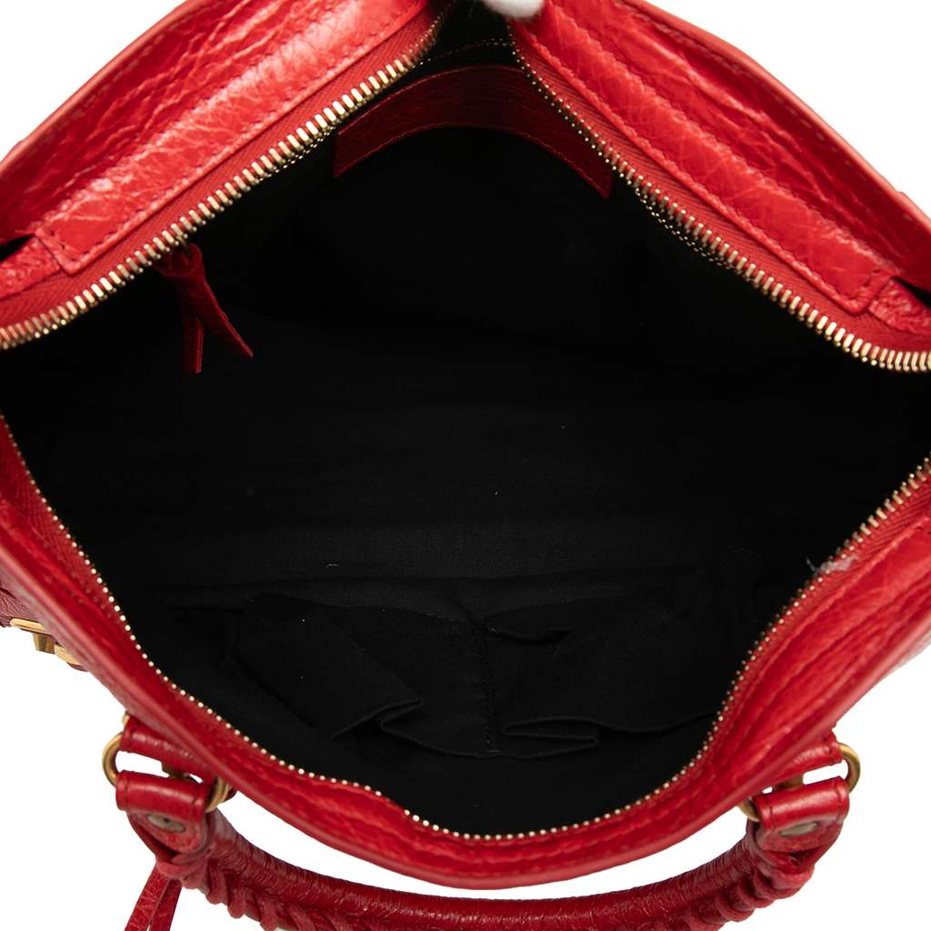 Balenciaga Small Lambskin Motocross Classic Metallic Edge City Satchel Red Leather Good condition - Model View