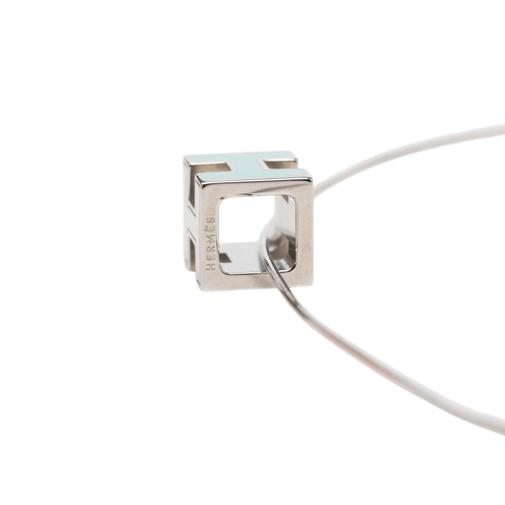 Hermès Palladium Plated Enamel Cage D H Pendant Necklace Silver Metal Good condition - Inside View