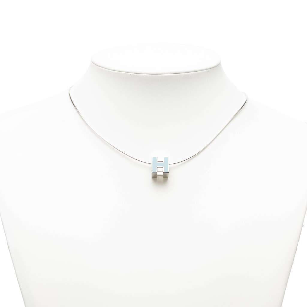 Hermès Palladium Plated Enamel Cage D H Pendant Necklace Silver Metal Good condition - Box View