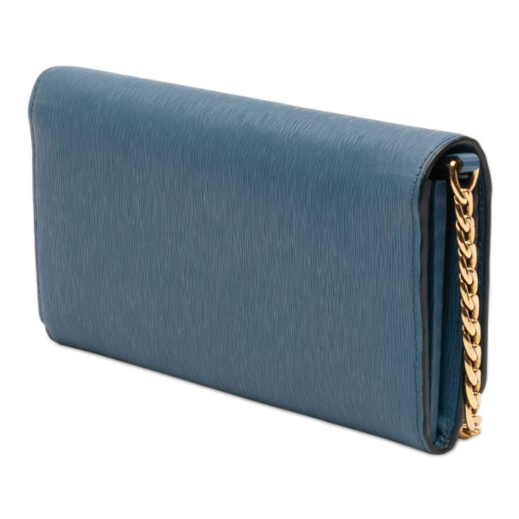 Prada Saffiano Wallet On Chain Blue Leather Good condition - Back View