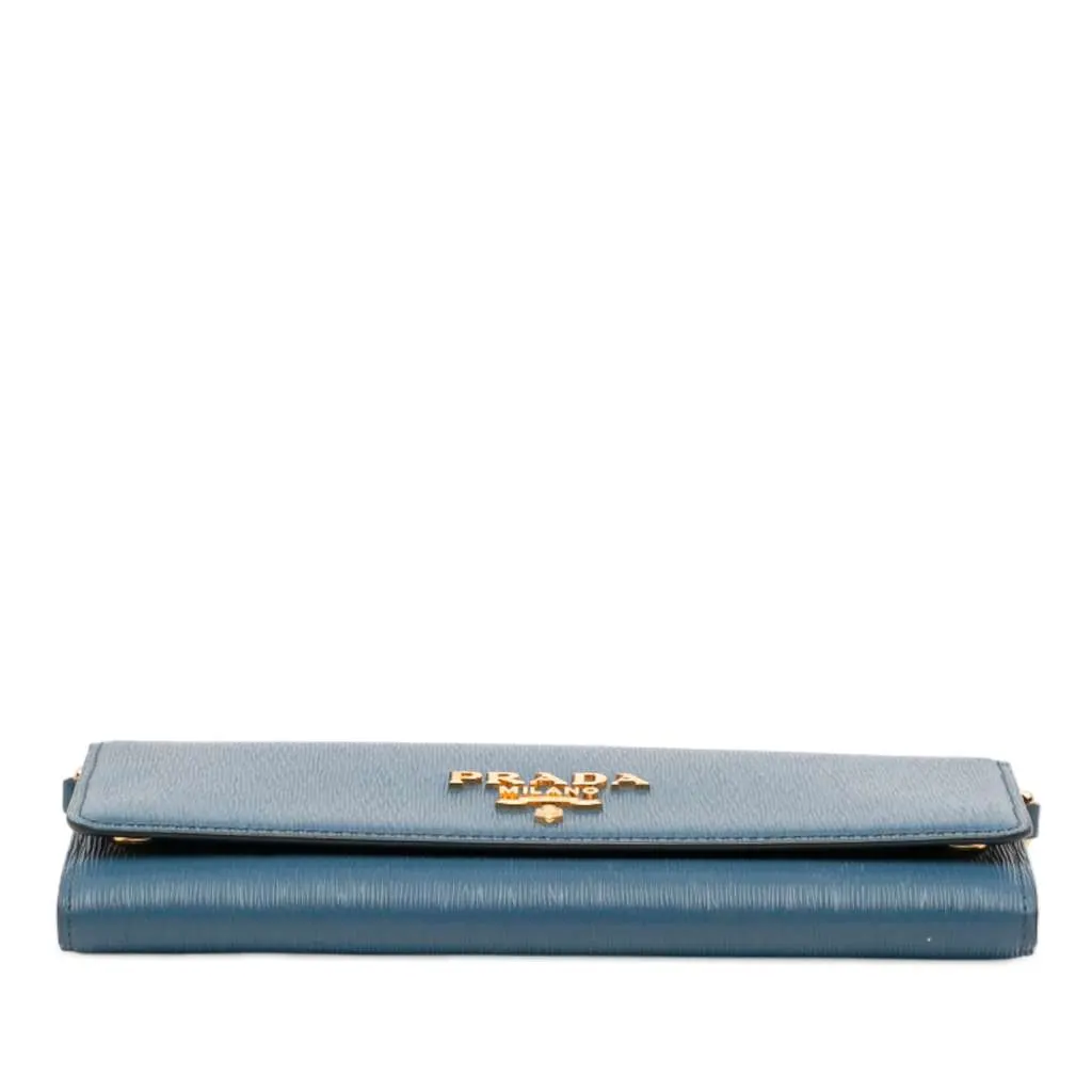 Prada Saffiano Wallet On Chain Blue Leather Very good - Inside View