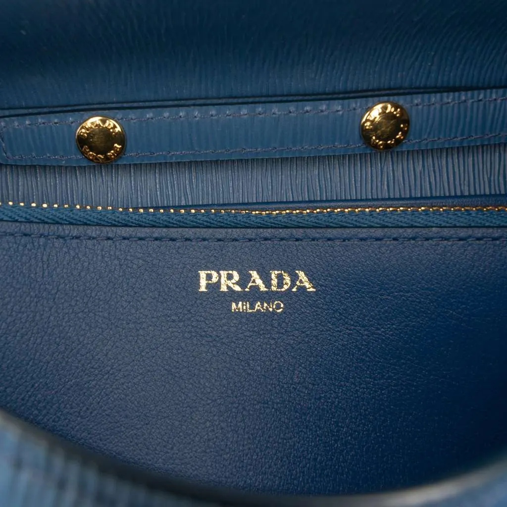 Prada Saffiano Wallet On Chain Blue Leather Very good - Box View