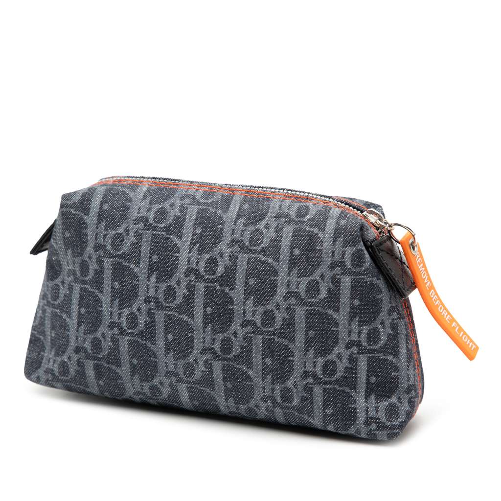 Dior Oblique Denim Flight Cosmetic Pouch Blue Denim Good condition - Back View