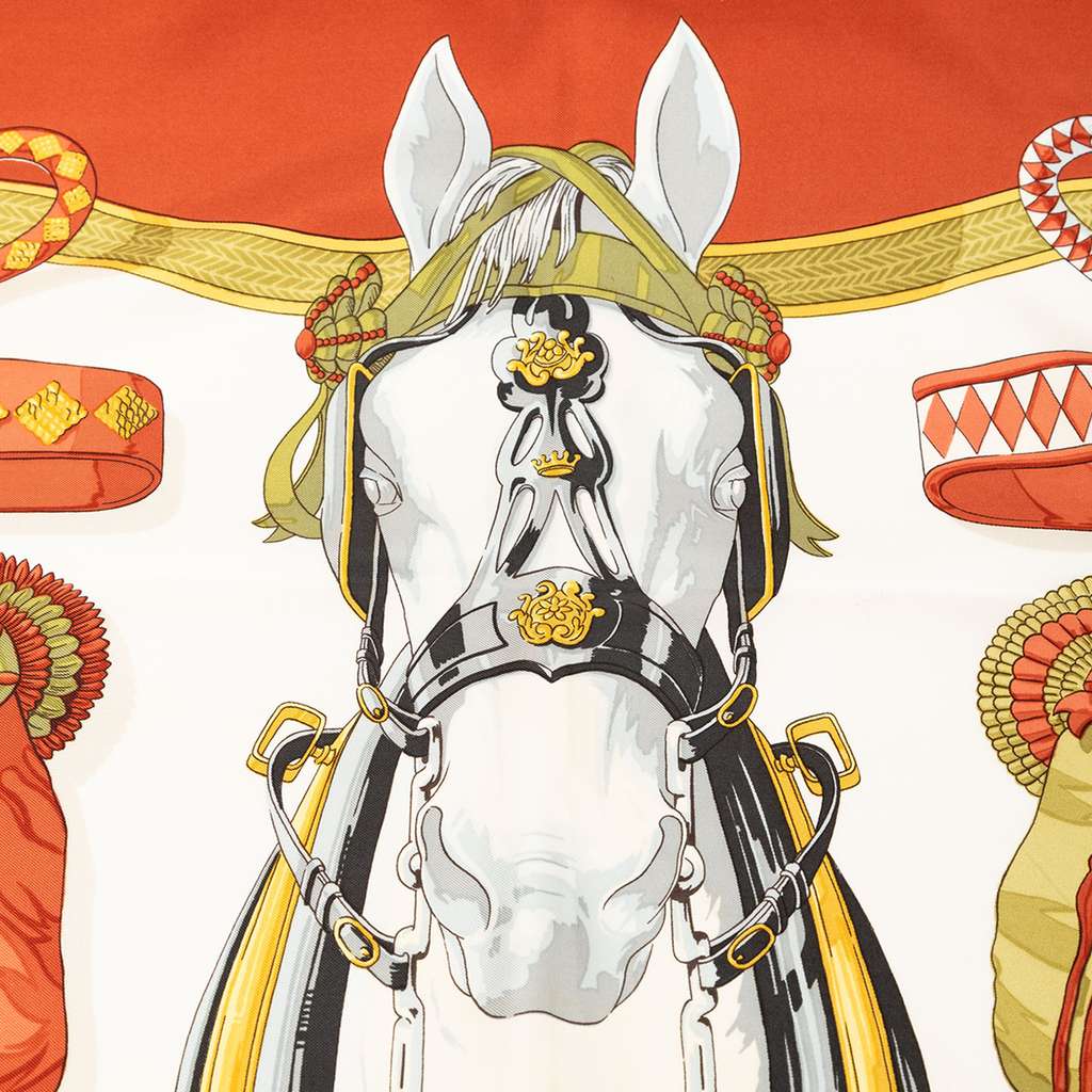 Hermès Frontaux et Cocardes Silk Scarf 90 White Silk Good condition - Model View