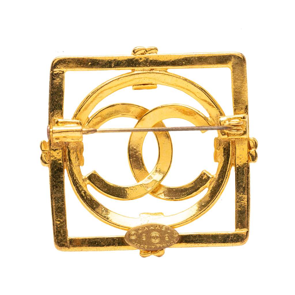 Chanel CC Gold Plated Square Brooch Gold Metal Good condition - Back View