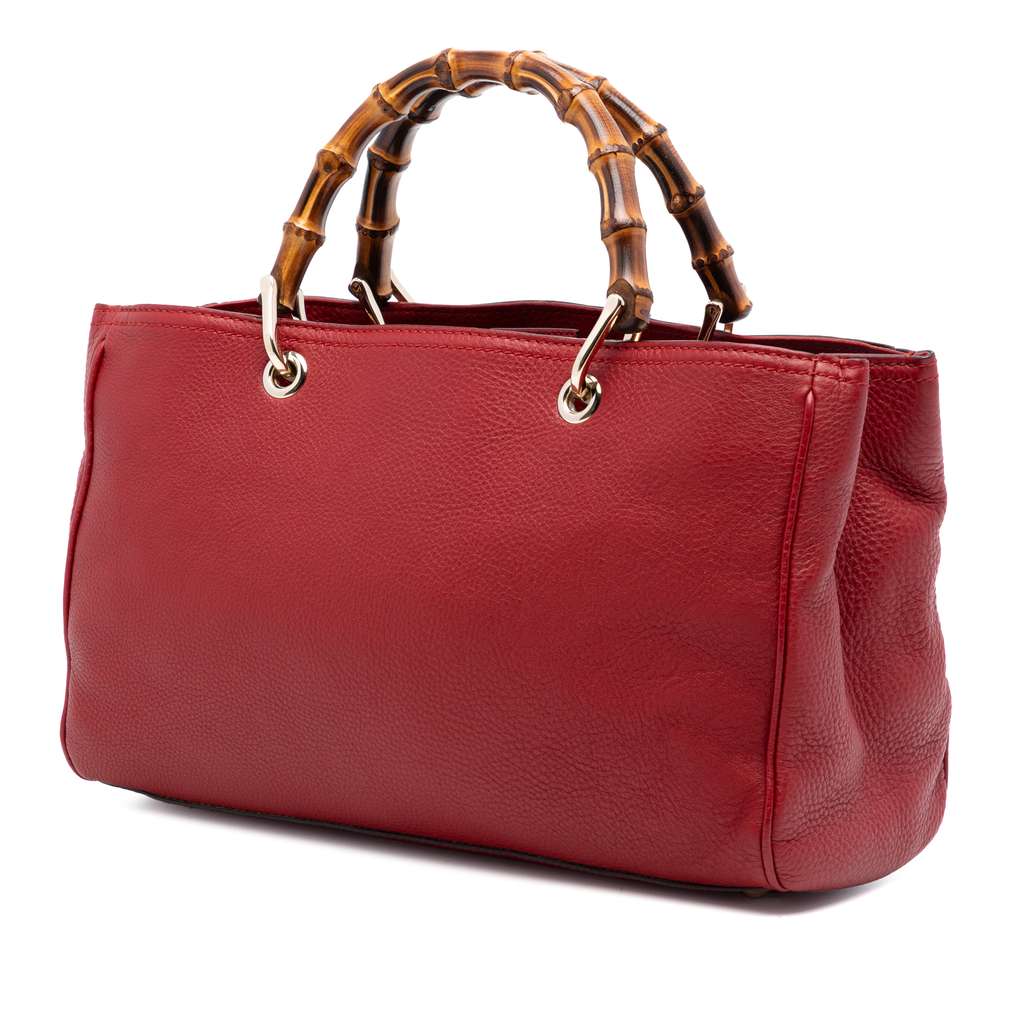Gucci Medium Calfskin Bamboo Shopper Satchel Red Leather Good condition - Back View