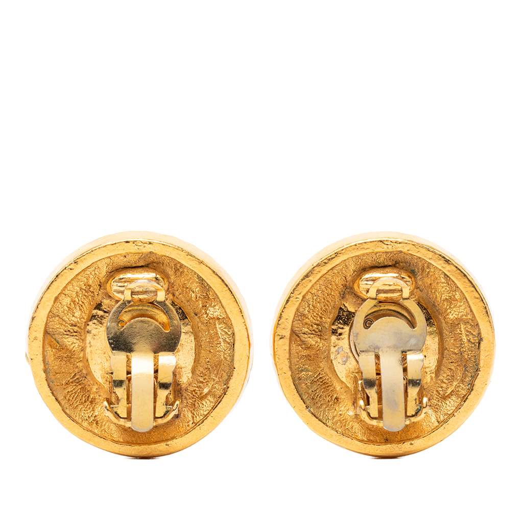 Chanel Gold Plated Faux Pearl Clip On Earrings Gold Metal Good condition - Back View