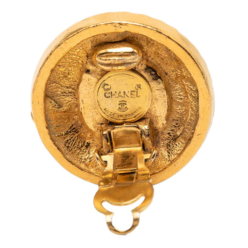 Chanel Gold Plated Faux Pearl Clip On Earrings Gold Metal Good condition - Inside View