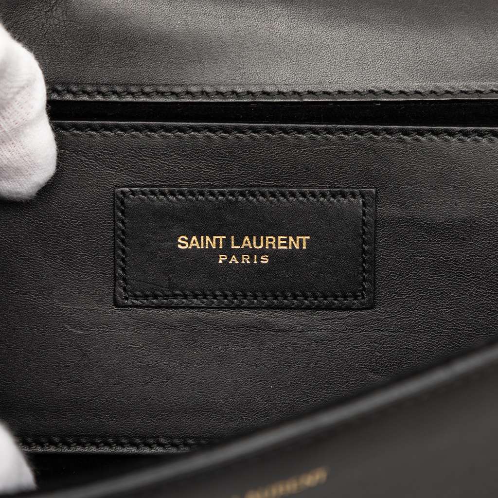 Saint Laurent Smooth Calfskin Lutetia Flap Clutch Black Leather Good condition - Box View