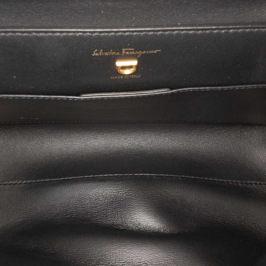 Salvatore Ferragamo Leather Gancini Trifolio Swing Top Handle Bag Black Leather Good condition - Model View