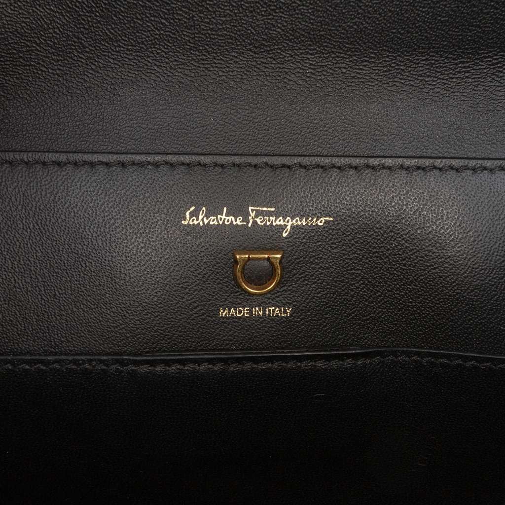Salvatore Ferragamo Leather Gancini Trifolio Swing Top Handle Bag Black Leather Good condition - Box View