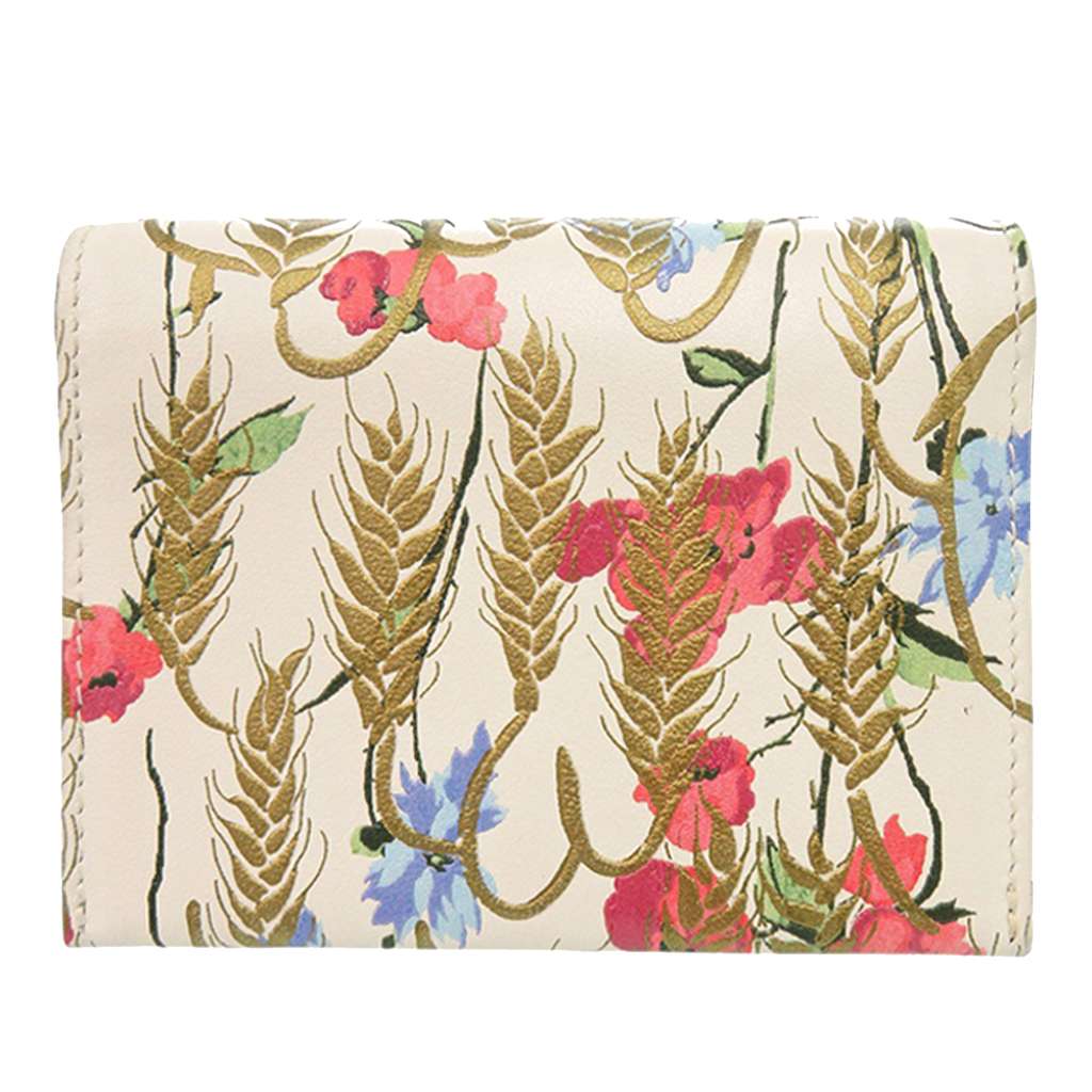 Dior Calfskin Hibiscus Card Holder with Chain White Leather Good condition - Back View