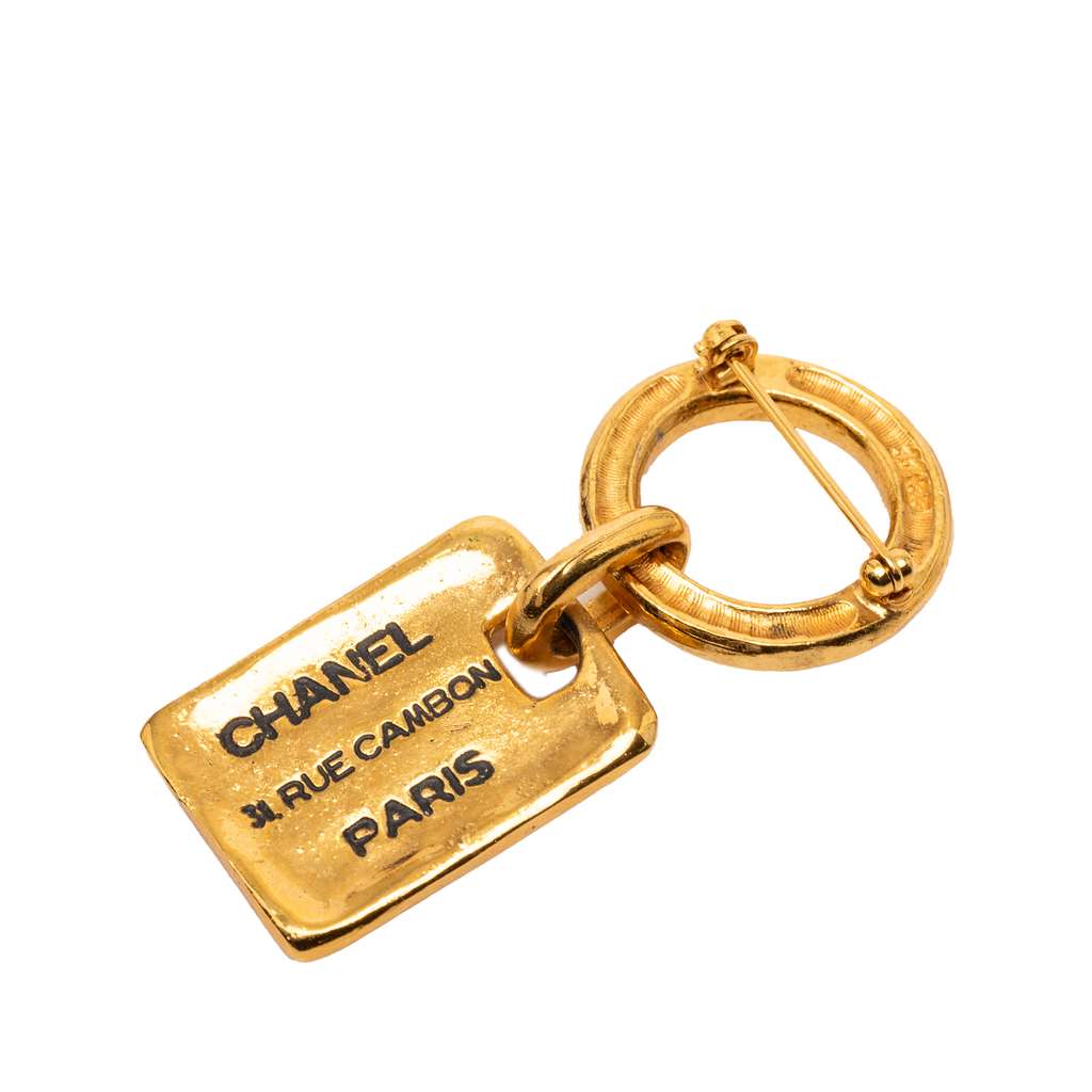 Chanel Gold Plated Rue Cambon Tag Brooch Gold Metal Good condition - Back View
