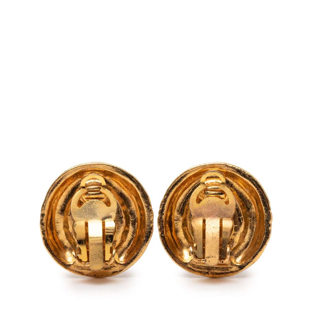 Chanel Gold Plated Crystal Logo Hexagonal Clip On Earrings Gold Metal Good condition - Back View