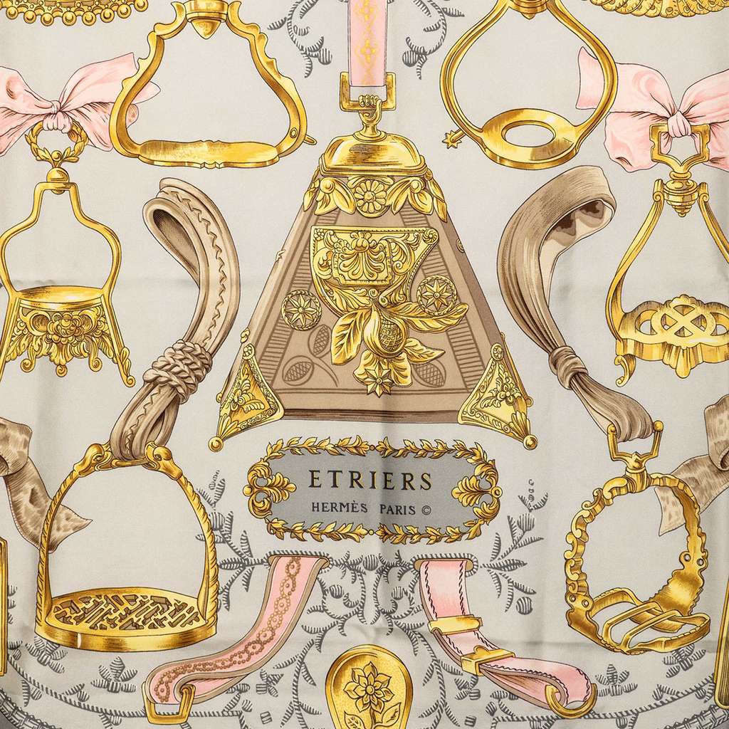 Hermès Etriers Silk Scarf Grey Silk Good condition - Back View