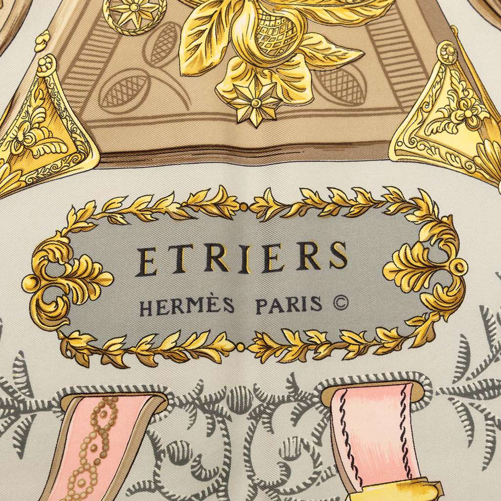 Hermès Etriers Silk Scarf Grey Silk Good condition - Inside View