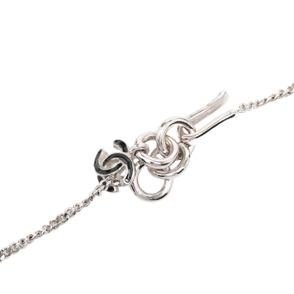 Chanel Silver Plated CC Rhinestone Lacquered Camellia Pendant Necklace Silver Metal Good condition - Inside View