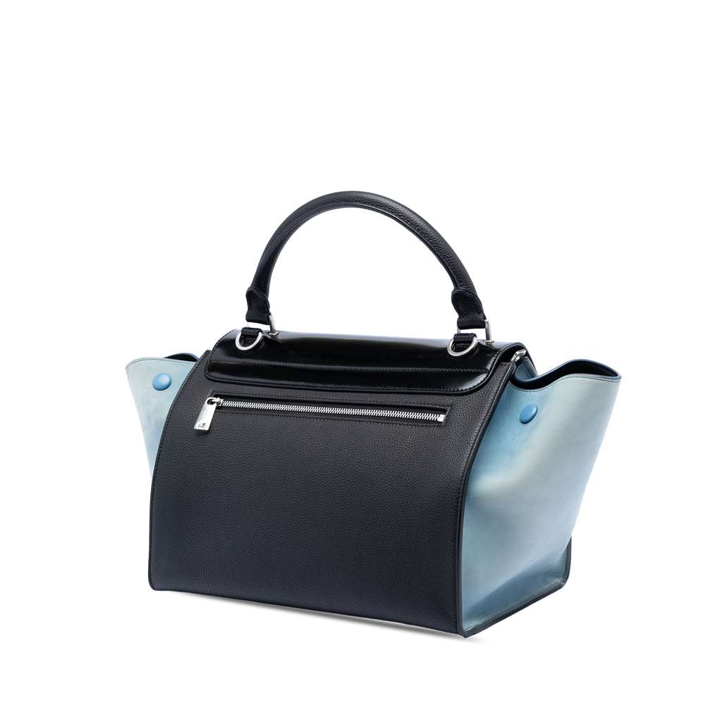 Celine Small Bicolor Leather Trapeze Satchel Black Leather Good condition - Back View