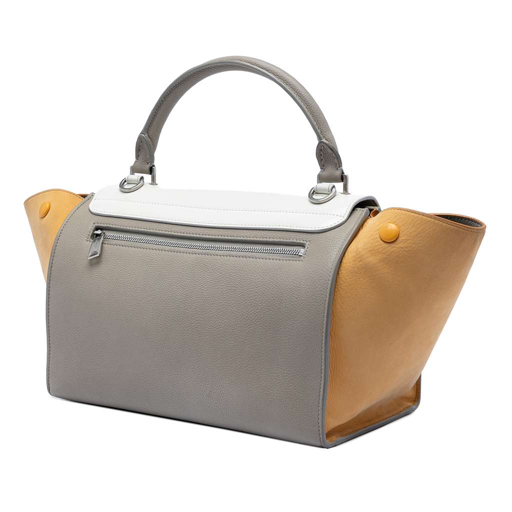 Celine Small Tricolor Leather Trapeze Satchel Grey Leather Good condition - Back View