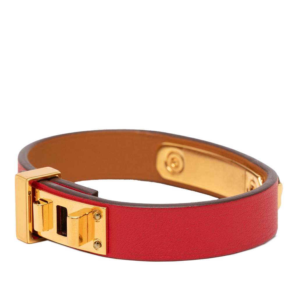 Hermès Narrow Swift As de Coeur Bracelet Red Leather Good condition - Back View