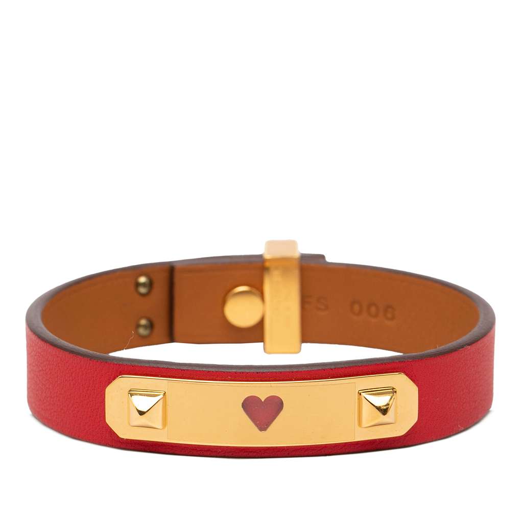 Hermès Narrow Swift As de Coeur Bracelet Red Leather Good condition - Inside View