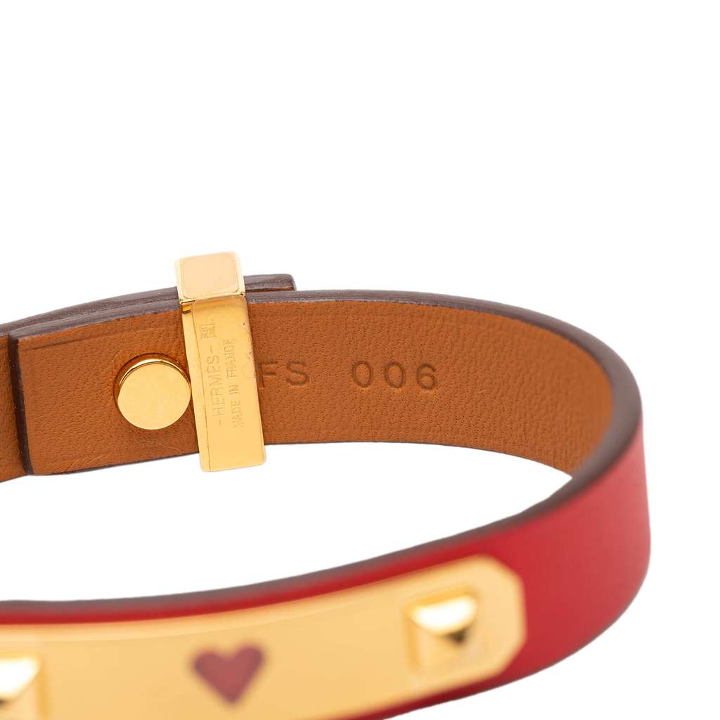 Hermès Narrow Swift As de Coeur Bracelet Red Leather Good condition - Model View
