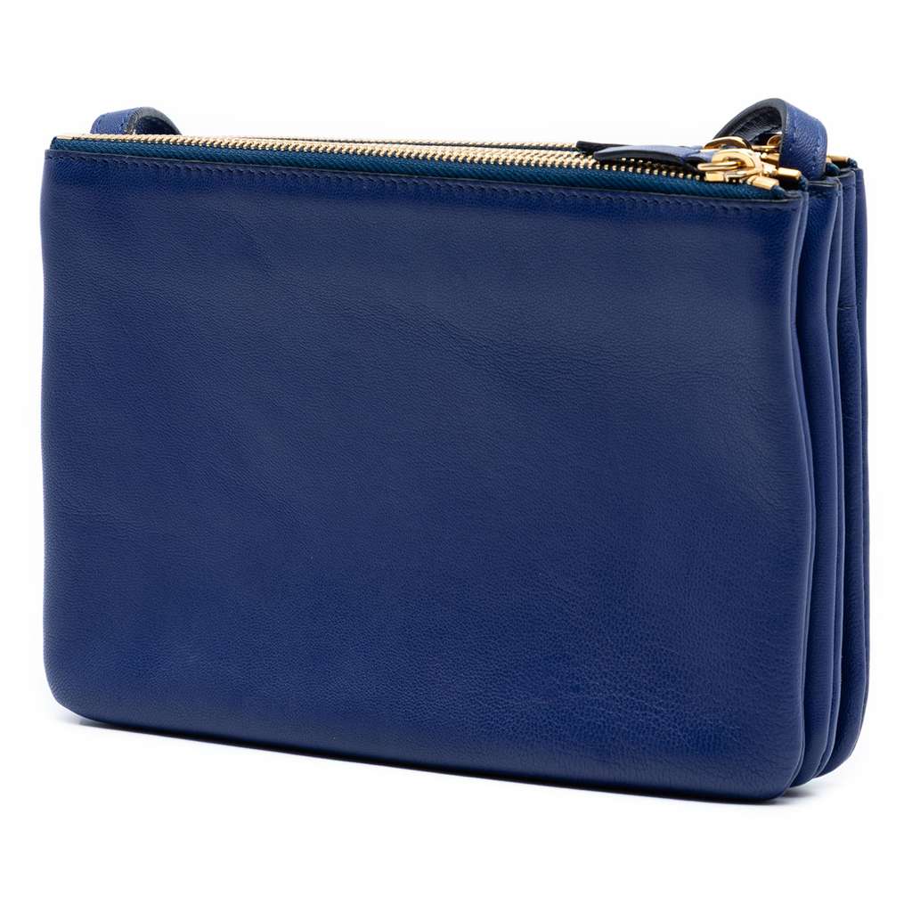 Celine Small Lambskin Trio Crossbody Blue Leather Good condition - Back View