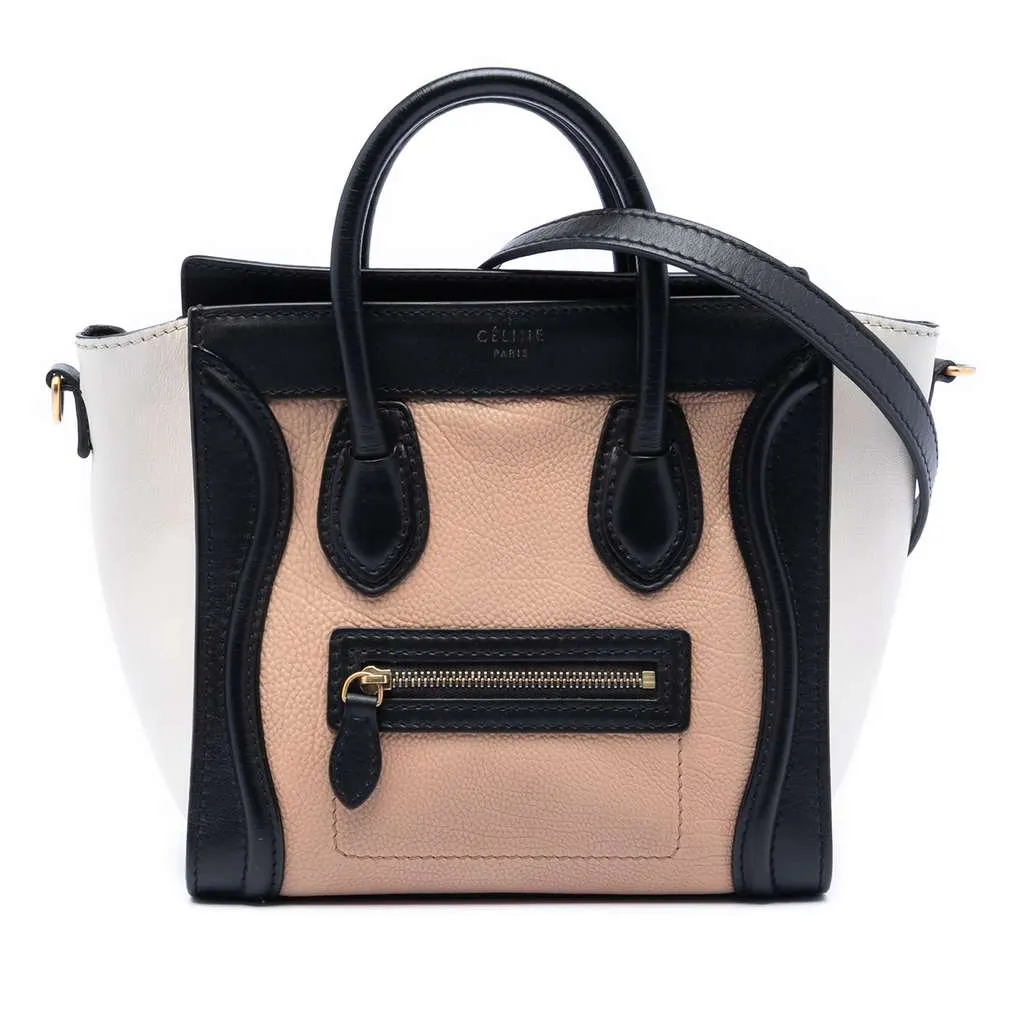 Celine Nano Tricolor Leather Luggage Tote Brown Leather Very good - Front View