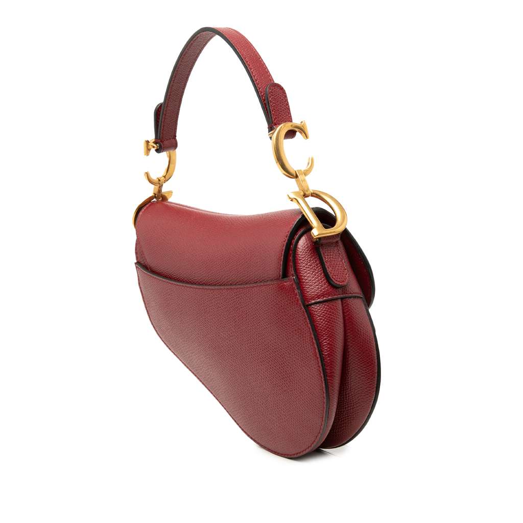 Dior Mini Grained Calfskin Saddle Bag Red Leather Good condition - Back View