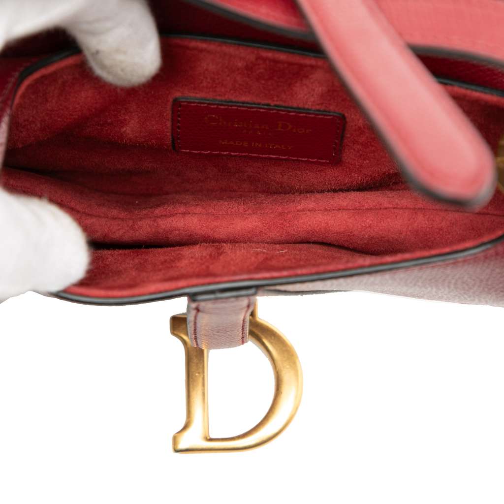 Dior Mini Grained Calfskin Saddle Bag Red Leather Good condition - Model View