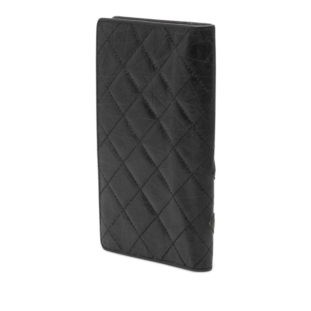 Chanel Quilted Aged Calfskin Cambon Ligne Bifold Wallet Black Leather Good condition - Back View