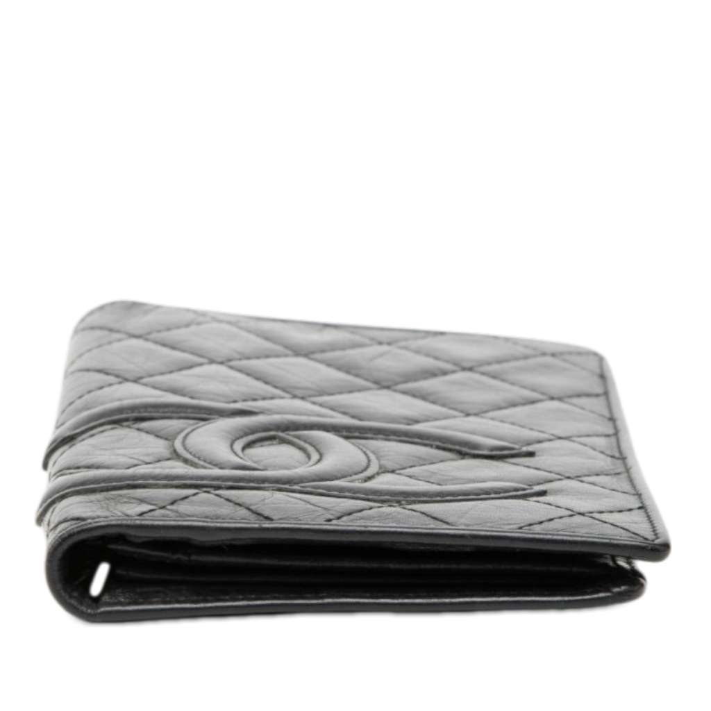Chanel Quilted Aged Calfskin Cambon Ligne Bifold Wallet Black Leather Good condition - Inside View