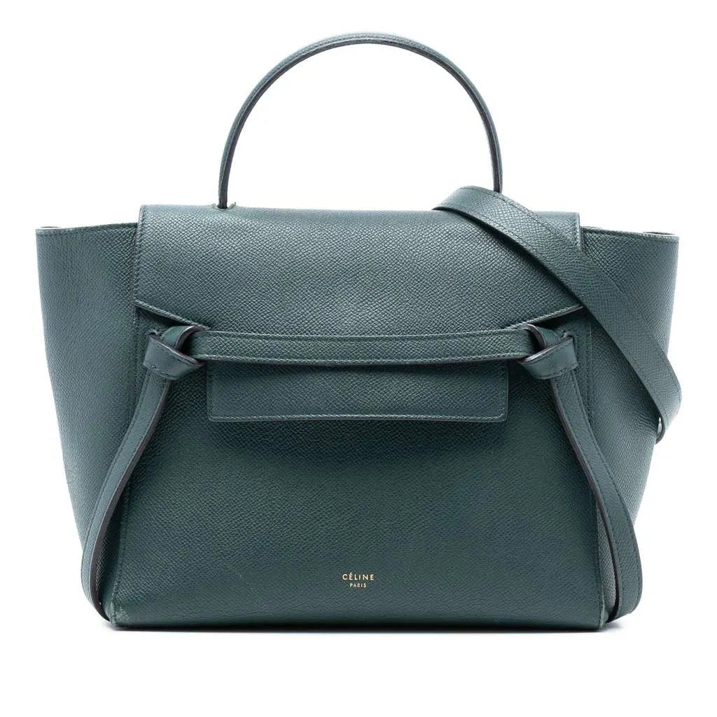 Celine Micro Grained Calfskin Belt Bag Green Leather Very good - Front View