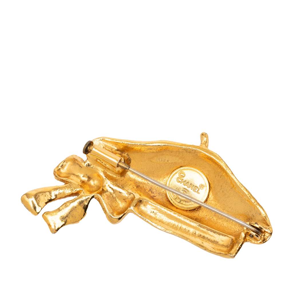 Chanel Gold Plated Beret Hat Brooch Gold Metal Good condition - Back View