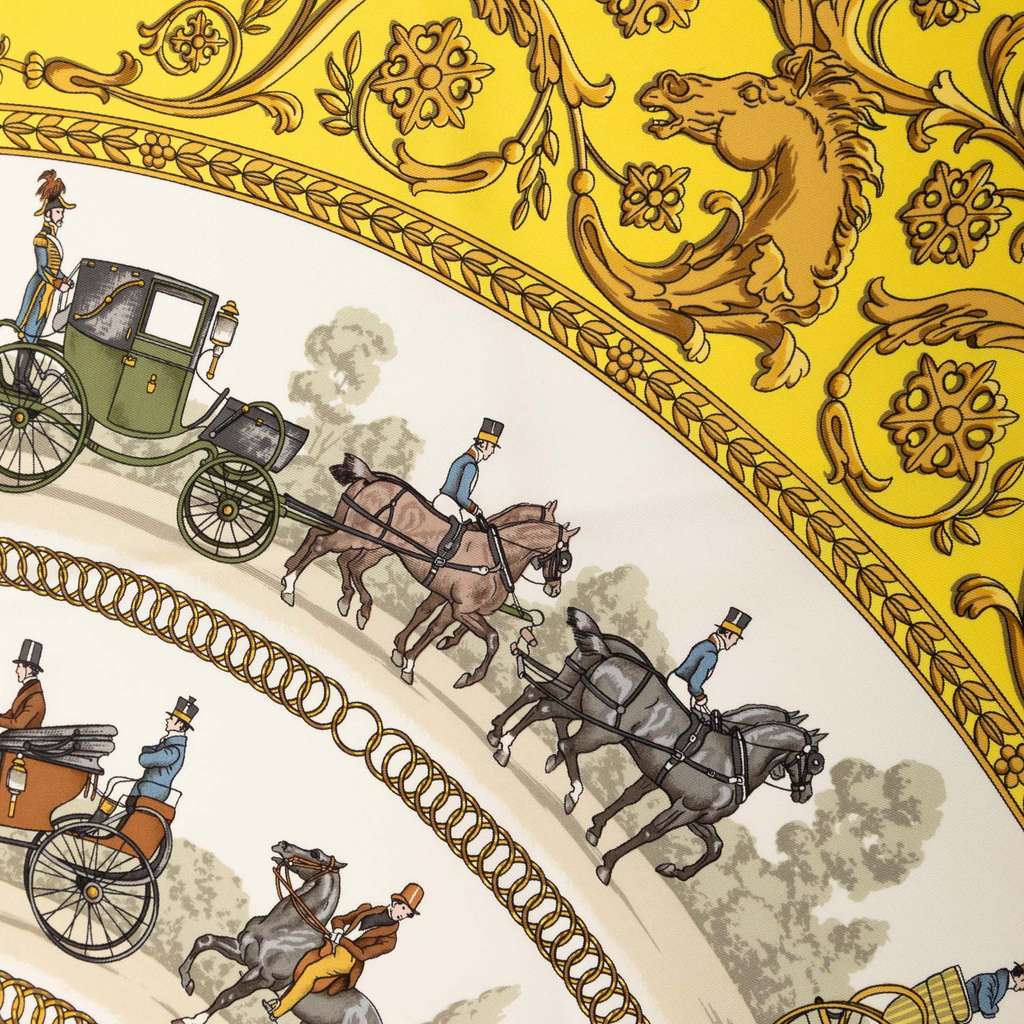 Hermès La Promenade De Longchamps Silk Scarf 90 White Silk Good condition - Inside View