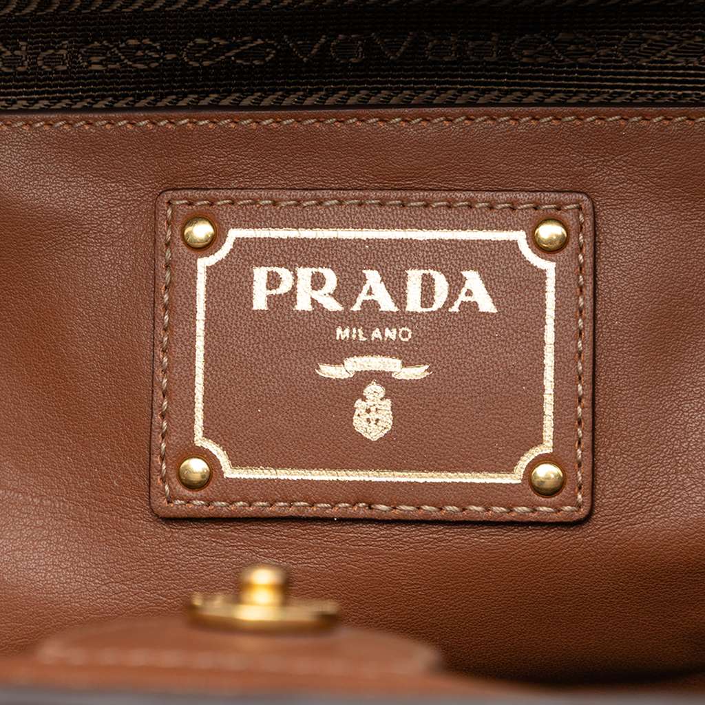 Prada Soft Calf Front Pocket Open Convertible Tote Brown Leather Good condition - Box View